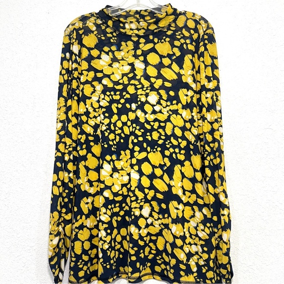 LOGO Layers Lori Goldstein Womens Blue and Yellow Long Sleeve Blouse Size Large - Picture 1 of 6
